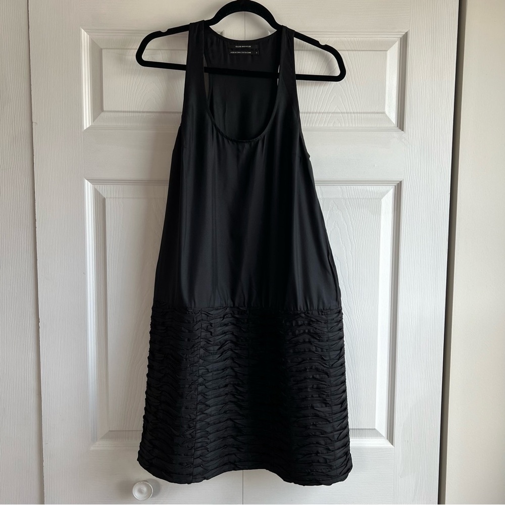Club Monaco Black Midi Dress with Textured Hem
